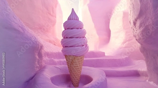 Fototapeta A surreal ice cream cone shaped like a spiral staircase in a dreamlike void 