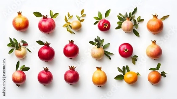 Fototapeta Pomegranates Flatlay with White Background. (1)