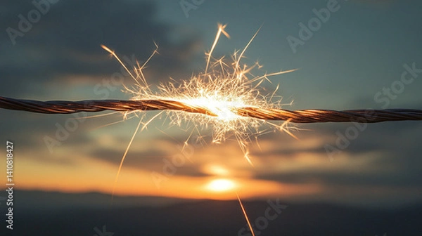 Fototapeta concept eletric power - spark between cable