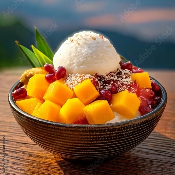 Fototapeta Jeju's Hidden Jewel: A must-try 'Bosobosong Snow Shaved Ice' as a child, why is it going viral? What is the secret ingredient?