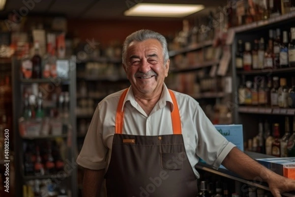 Fototapeta Portrait of a smiling liquor store attendant