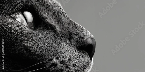 Fototapeta Extreme close-up of a cat’s face in black and white showing eye and nose detail.