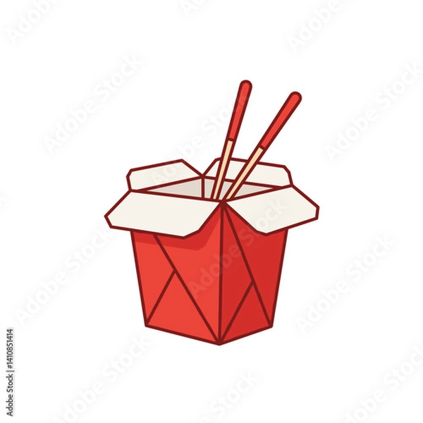 Fototapeta Chinese food icons Icons c takeout food box with chopsticks in red and white design 