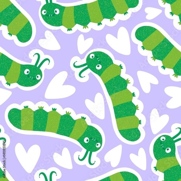 Fototapeta Kids seamless caterpillar cute pattern for fabrics and textiles and packaging and linens and wrapping paper