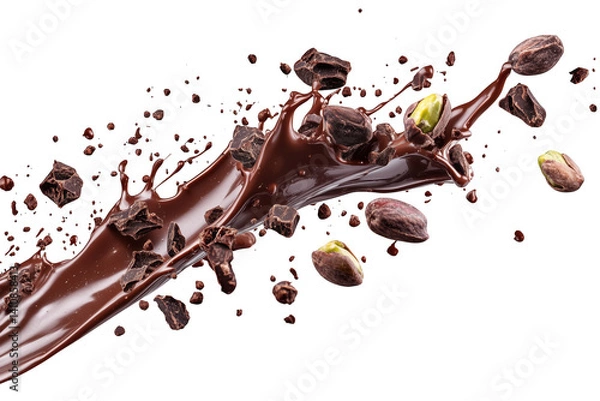 Fototapeta Dark Chocolate and Pistachio Splash  isolated on transparent background