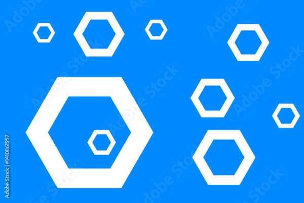 Fototapeta Abstract geometric pattern featuring white hexagons on a vibrant blue background representing modern design aesthetics