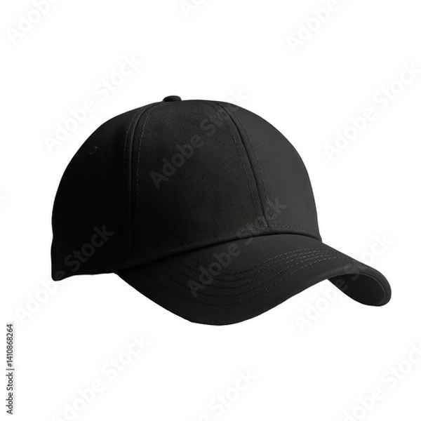 Fototapeta Classic black baseball cap with curved brim and adjustable back strap for comfortable fit