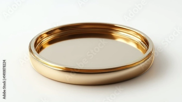 Fototapeta Golden Ring with Reflective Surface on White Background