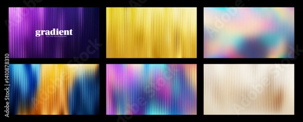 Fototapeta Ripple glass distortion background set. Collection Abstract fractal effect ribbed glass texture with vibrant gradients. Reeded Bold dynamic design blending futuristic tones vector bg.