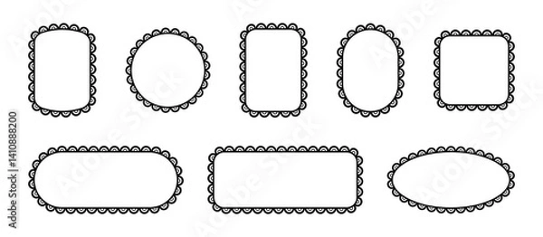Fototapeta Frame with scallop edge. Lace borders with pattern for photo. Collection of vector template elements for design isolated on white background.