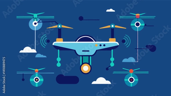 Fototapeta With their advanced AI capabilities the drones can predict and identify potential issues with the eVTOLs before they even occur minimizing the risk of accidents and ensuring a. Vector illustration