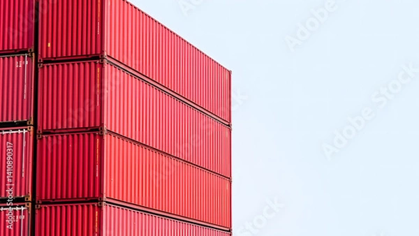 Fototapeta Stack of Colorful Shipping Containers at Sunset