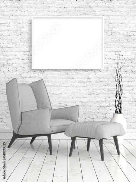 Fototapeta Modern bright interior with empty frame . 3D rendering