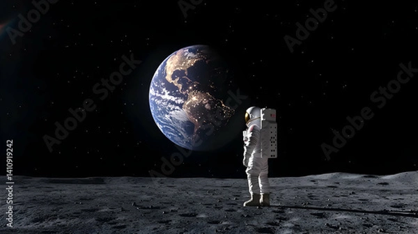 Fototapeta Pixelated Astronaut On The Moon Facing Earth