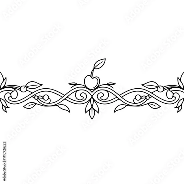 Obraz Elegant Cherry Vine Border, Minimalist Black and White Vector