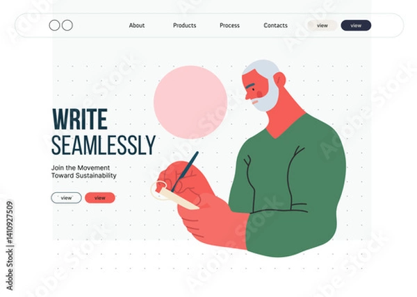 Obraz Writing people, modern flat vector concept illustration- standing man thoughtfully writing on notebook, bubble near head Metaphor for reflection, personal insight, contemplation, creative expression
