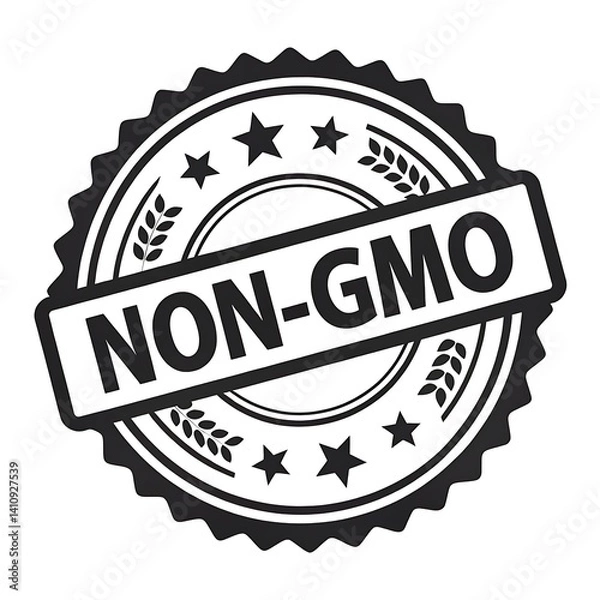 Fototapeta Black and white non gmo stamp with stars and wheat graphic on a white background vector image design