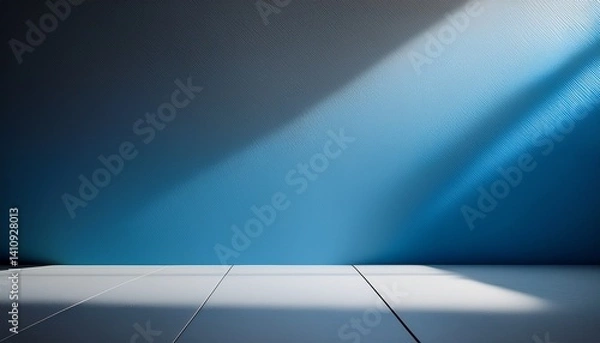 Fototapeta Empty gray and blue background for product presentation with light and shadow on the wall and floor