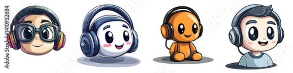 Obraz Kawaii Headphone Characters – Podcaster & Listener Pack – Isolated on Transparent Background