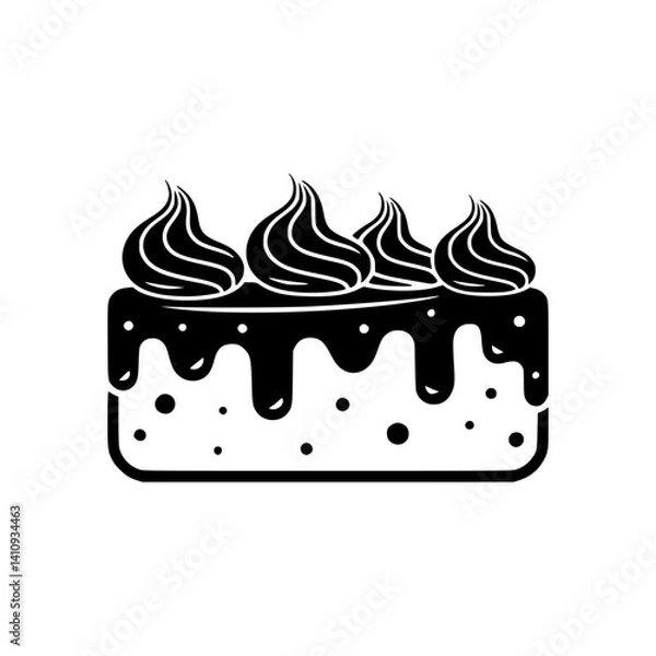 Fototapeta Black & White Cake Icon with Frosting and Drizzle