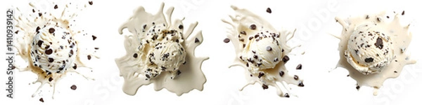 Obraz Realistic Vanilla Ice Cream Splash with Chocolate Chips and Cream Drops – Isolated on Transparent Background