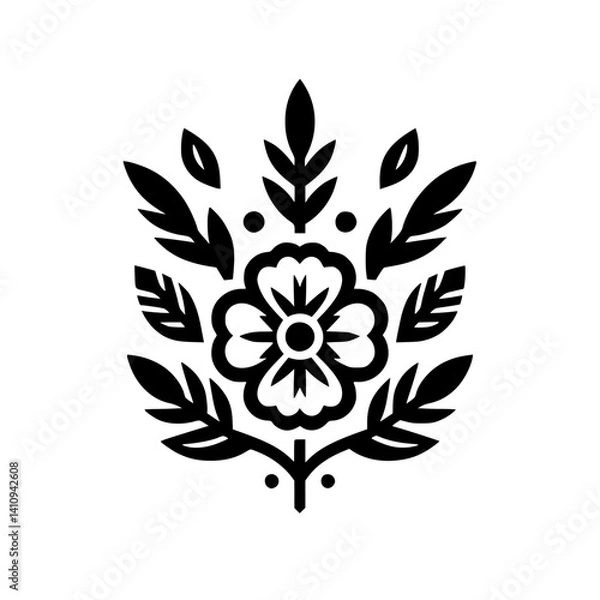 Fototapeta Elegant Floral Emblem in Black and White - Graphic Design Element