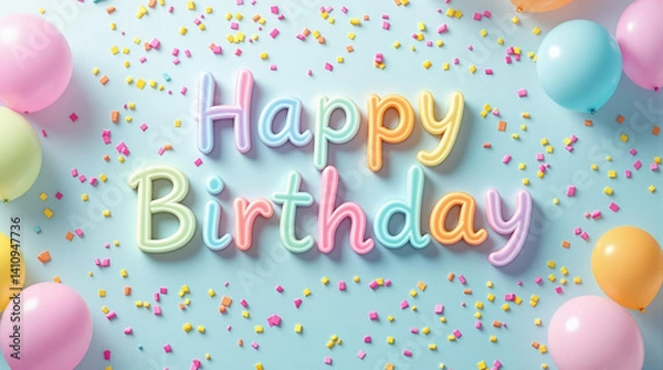 Fototapeta happy birthday greeting card with pastel color and blue background