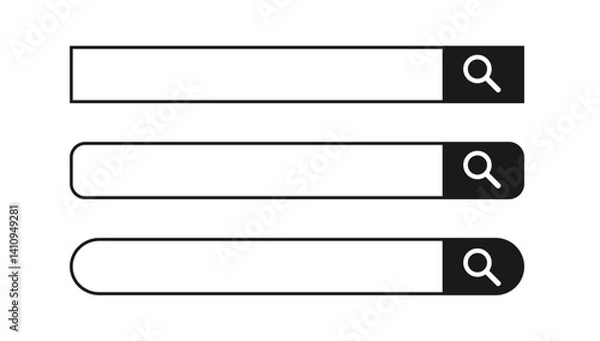 Fototapeta 検索ボックス、検索窓のイラストセット（虫眼鏡、黒）