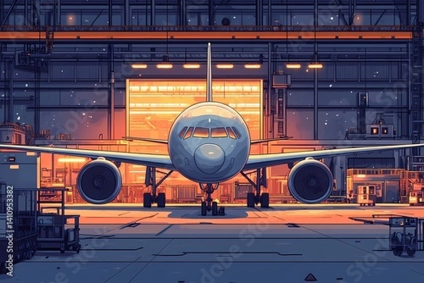 Fototapeta Aircraft Maintenance Operations in Hangar. Aviation Mechanics Ensure Safety and Flight Readiness. Aircraft Design and Engineering in Airline Industry