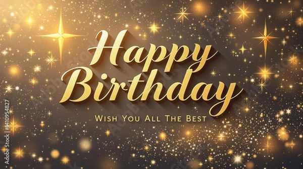 Fototapeta Elegant 'Happy Birthday' greeting card featuring the added message 'Wish You All The Best' beneath. 