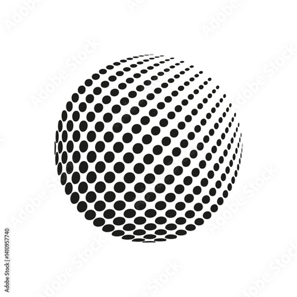 Fototapeta Halftone dot sphere. Circle shape illusion. Abstract globe vector. Black dotted object.