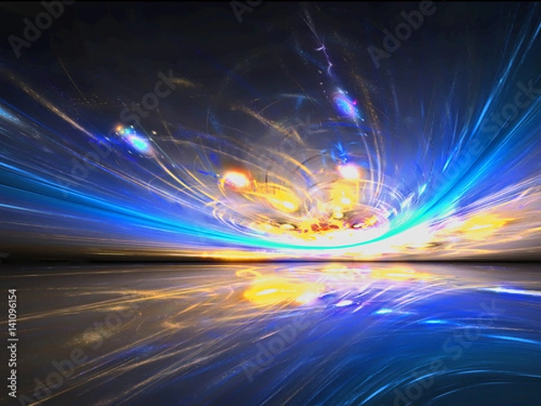 Obraz Tajemniczy obcy widok zachodu słońca w niesamowitym zamieszkanym świecie. Grafiki fraktalne.