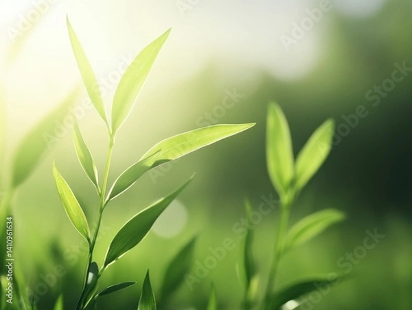 Fototapeta Green leafy plant glowing