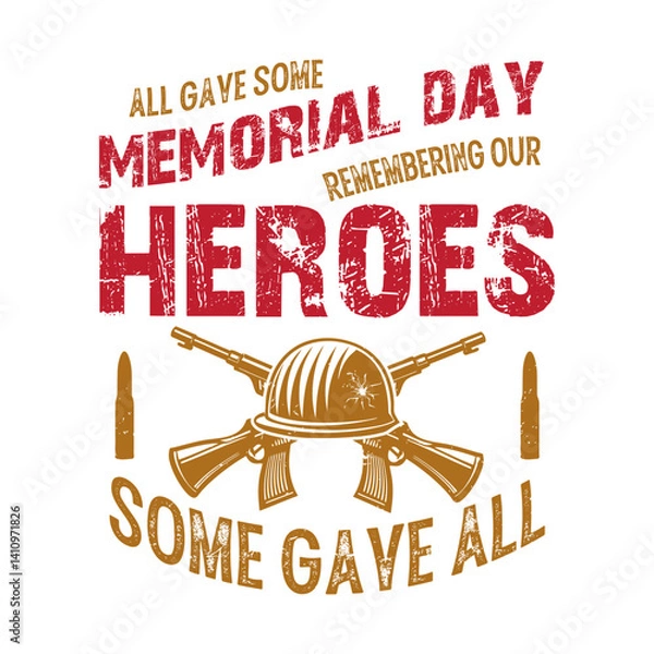 Fototapeta Memorial day remembering our heroes with helmet and crossed rifles vintage typography patriotic background memorial