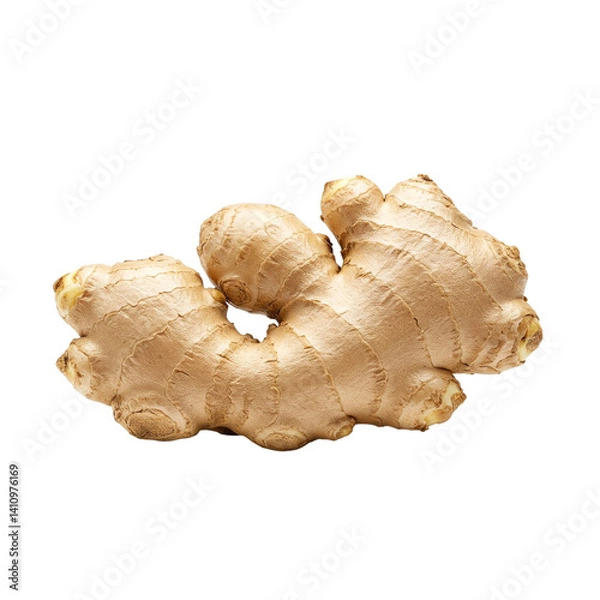 Fototapeta A vibrant, earthy ginger root, showcasing its knobbly texture and warm golden hue against a stark white background.