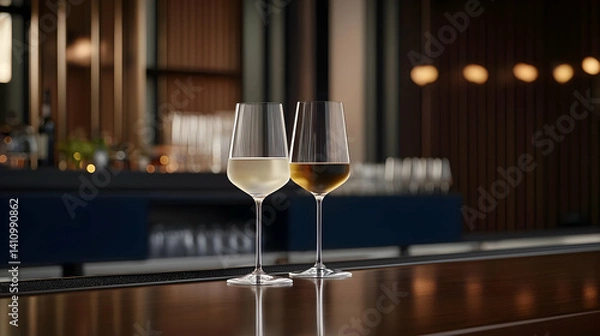 Obraz Two Wine Glasses On Bar Counter