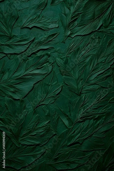 Fototapeta Dark green textured background with embossed leaf pattern. Ideal for design projects, wallpapers, and artistic creations.