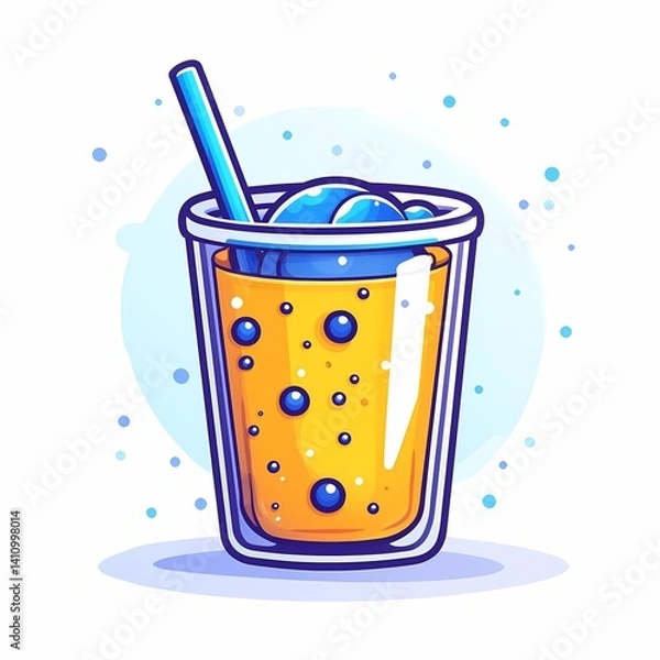 Fototapeta Refreshing Cartoon Fizzy Drink Illustration. Colorful Summer Beverage Design with Bubbles