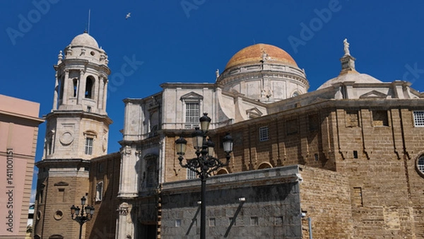 Fototapeta Cadiz Cathedral Showing its Baroque and Neoclassical Style under Blue Sky