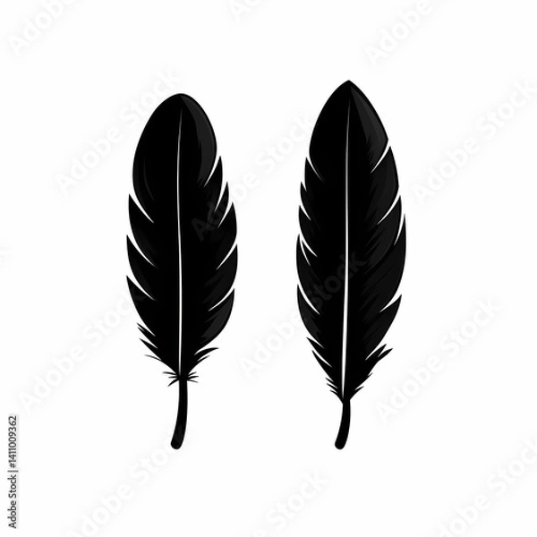 Fototapeta Black Vector Illustration of Decorative Feathers. Minimalist Monochrome Feather Art for Modern Design and Natural Elegance
