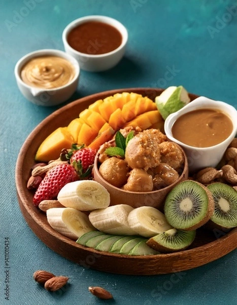 Fototapeta mix fruits with peanut sauce