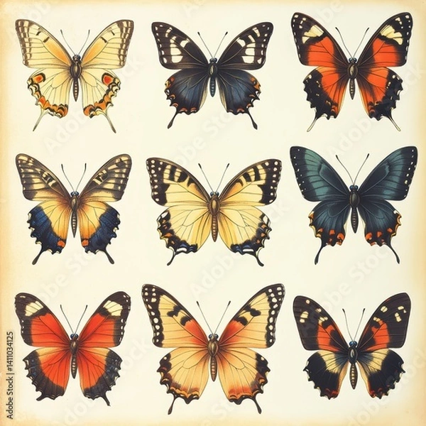Obraz Colorful Butterflies Collection with Detailed Illustrations and Patterns