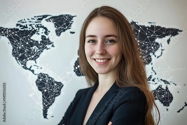 Obraz Global network connection world map , Generative AI	
