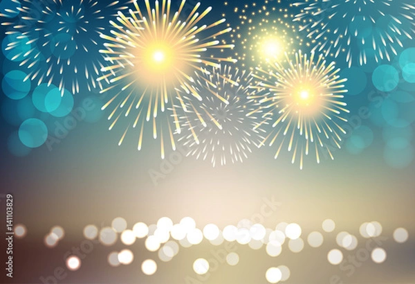 Obraz Colorful firework on city landscape background for celebration