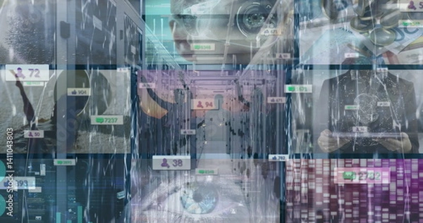 Obraz Image of networks of connections and data processing on screens