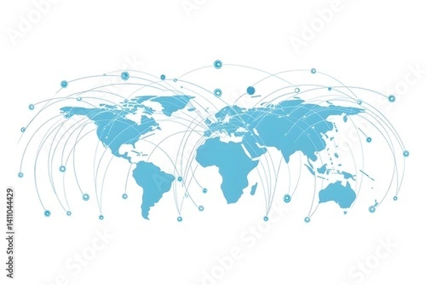 Obraz Global network connection world map , Generative AI