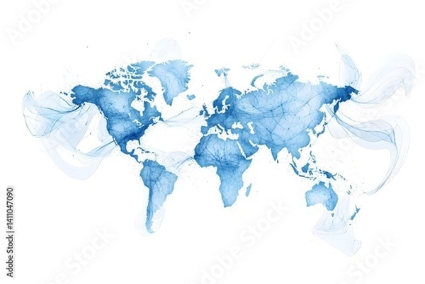 Obraz Global network connection world map , Generative AI