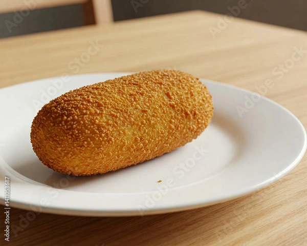 Fototapeta A classic Dutch snack, the croquette is a deep-fried roll filled with a savory ragout-style meat mixture.