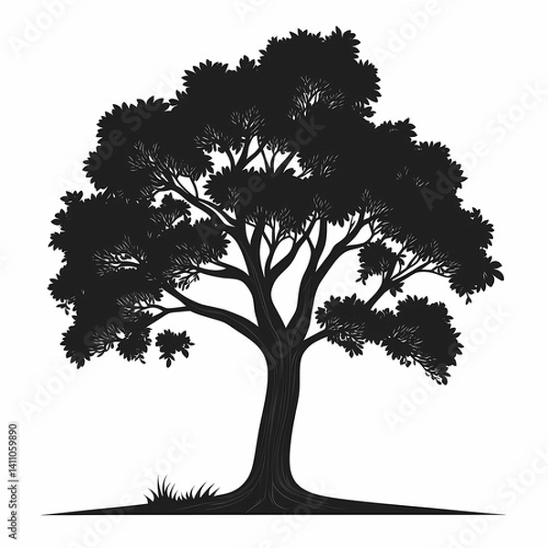 Fototapeta Tree Silhouette Artwork. Decorative Nature Design with Leafy Branches and Tall Trunk in a Biodiverse Ecosystem