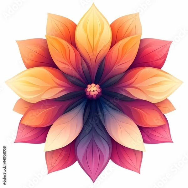 Fototapeta Vibrant Floral Petals. Colorful and Artistic Botanical Illustration with Symmetrical Pattern